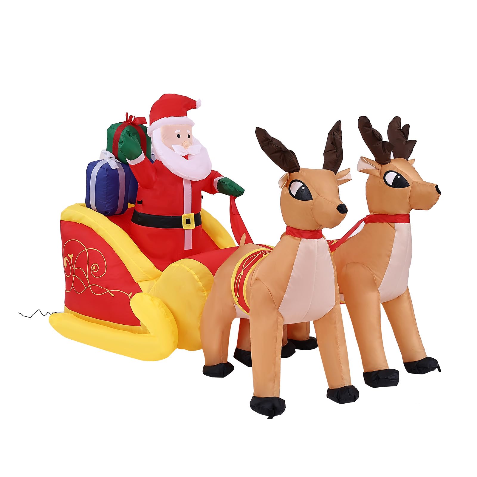 Elans à Traîneau Gonflable de Noël | Tissu Polyester LED, Ventilateur Silencieux et Attaches Anti-Vent | Décoration Noël Intérieur/Extérieur pour Jardin, Événements & Décoration de Fête | 220*110*130