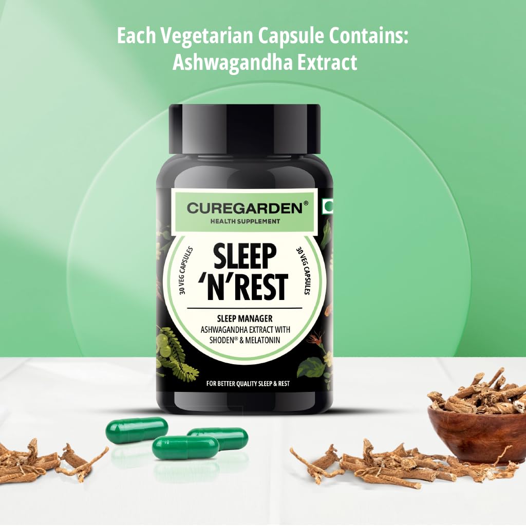 Curegarden Sleep N Rest Melatonin 5mg & Ashwagandha Capsules, 30 Veg Caps — Amazon image 2