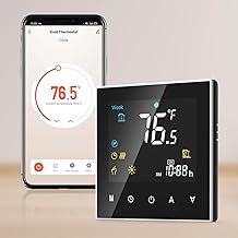 WiFi Heating Thermostat, Programmable Digital Thermostat with Four Functions, Suitable for Gas/Water Boilers, Touch/App/Voice Control, Compatible with Alexa and Google Assistant