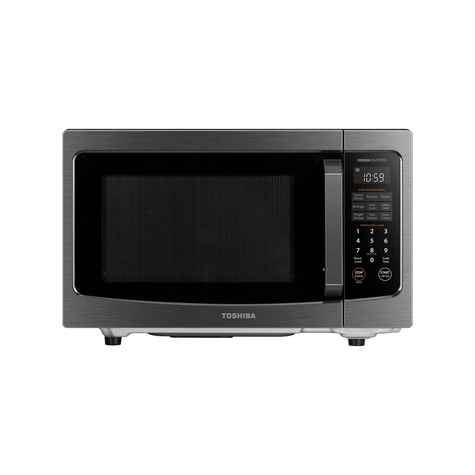 TOSHIBA Flatbed/No Turntable Design Microwave Oven with Inverter Technology, Smart Sensor, Mute Function, 1200W, 1.3 Cu.Ft., Black Stainless Steel, ML-EM13PAITF(BS)
