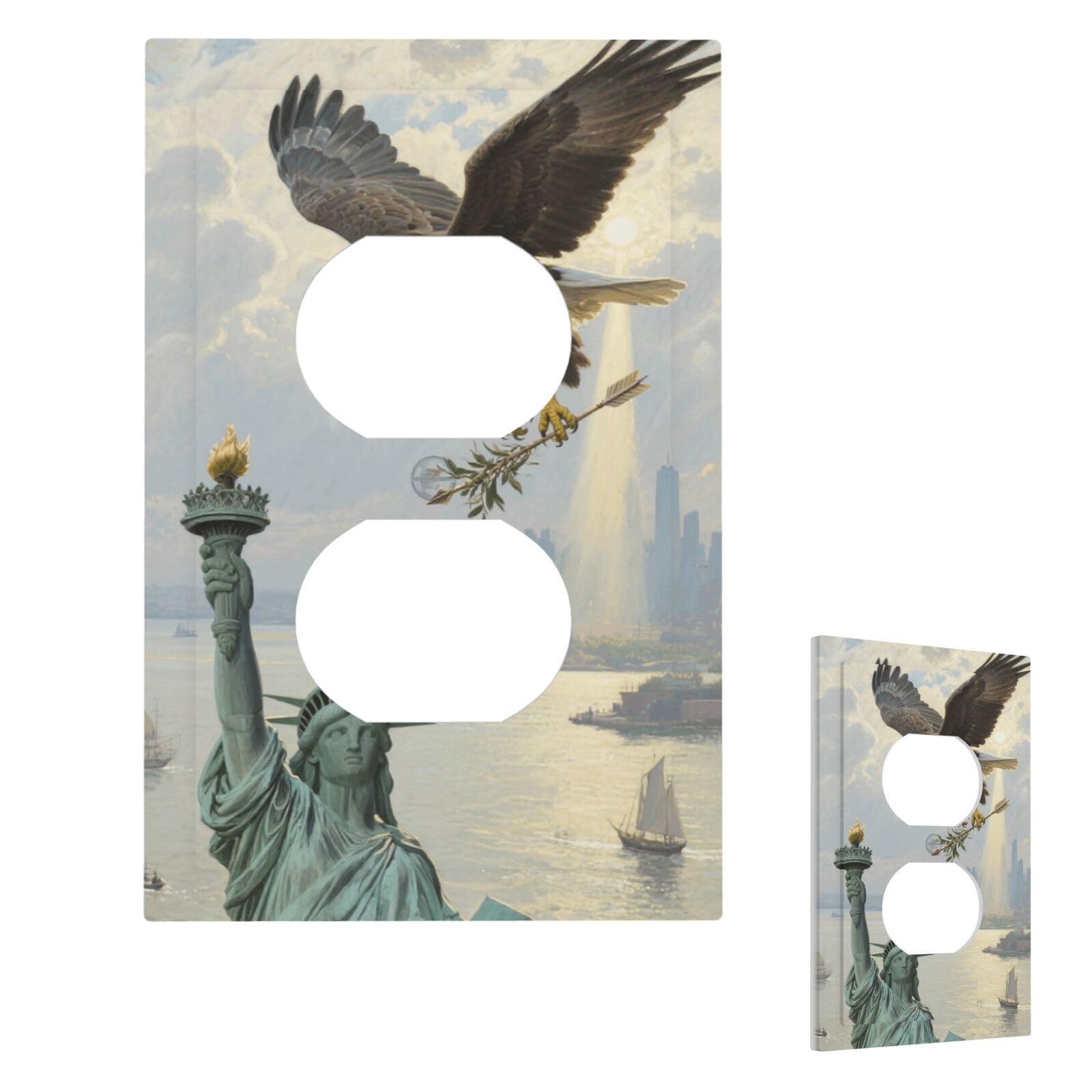 Patriotic American Eagle Wall Plate Cover Modern Decorative 1 Gang Light Switch Cover Unbreakable Receptacle Outlet Covers For Living Room Bedroom Home Decor Duplex
