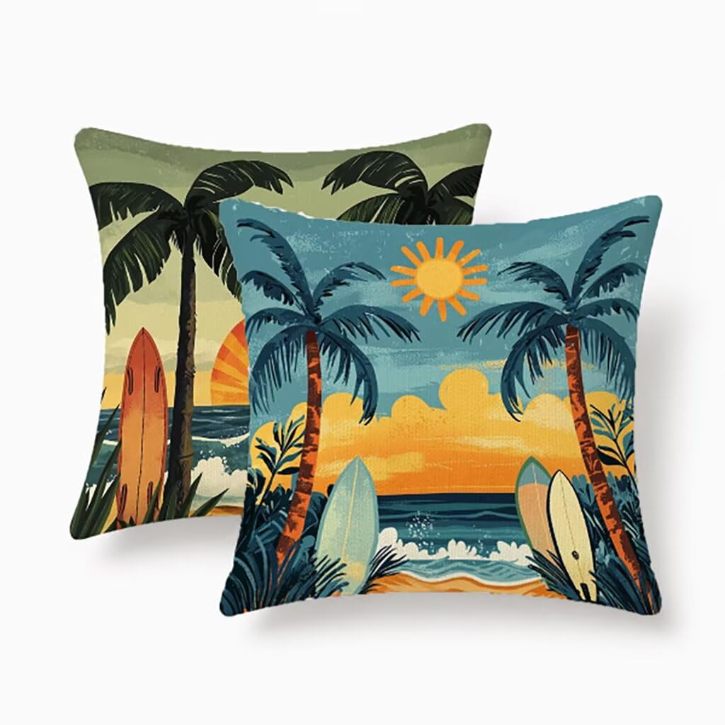 Housses de Coussin Extérieur 60x60cm Imperméable Lin Canapé Jardin Décoratif Lot de 2