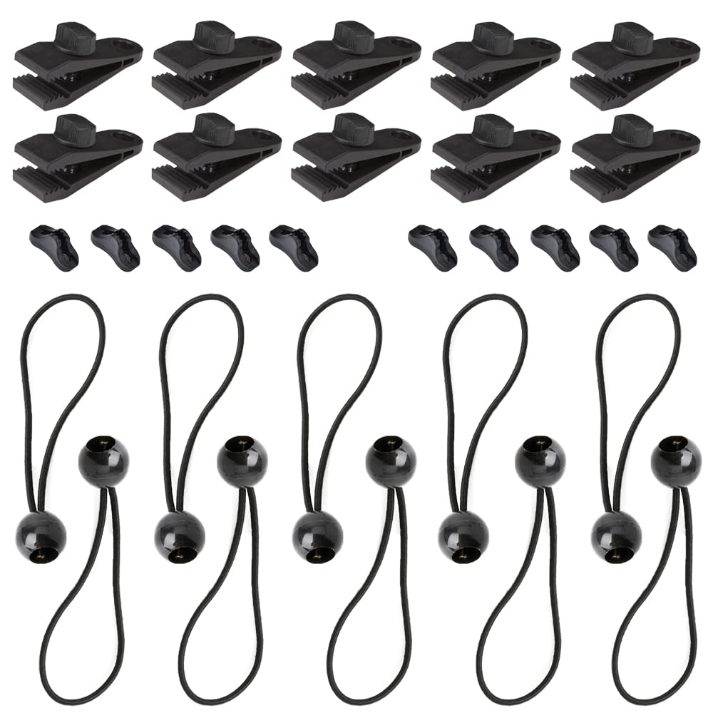Kit 10 Clips Bâche + Tendeurs Élastiques - Fixation Tente/Camping - Résistant Nylon