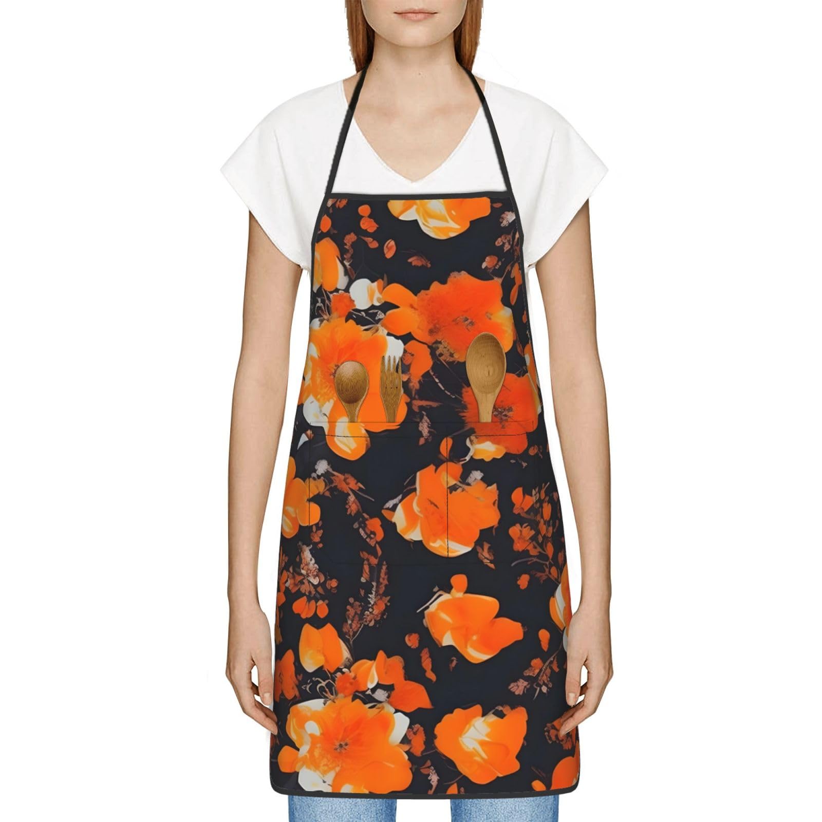 Ensemble de tabliers à imprimé floral pour femmes avec poches et sangle de cou réglable pour la cuisine, la pâtisserie, le jardinage et l'artisanat