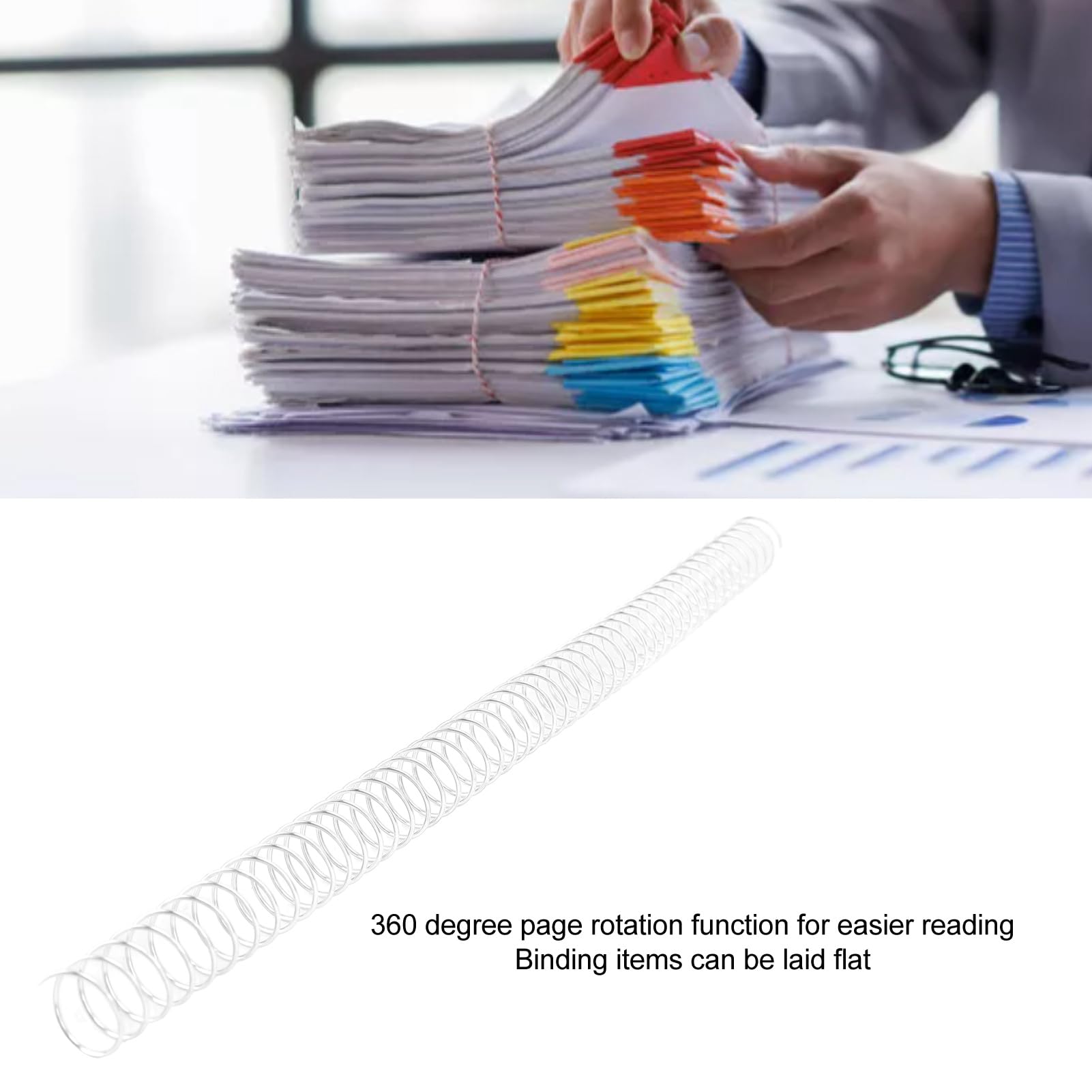 100 Bobine di Rilegatura a Spirale in Plastica 14,3 Mm 48 Denti Rapporto 4:1 Capacità di 115 Fogli con Rotazione di 360 Gradi per Carta in Formato A4 Letter (Argento)