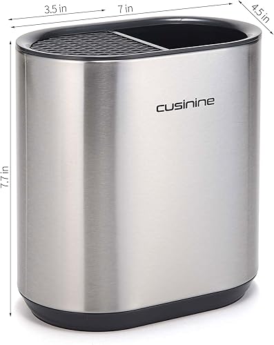 Miniatura 2 de Bloque de cuchillos y soporte para utensilios para organización de almacenamiento de mostrador de cocina, soporte de acero inoxidable con bandeja de