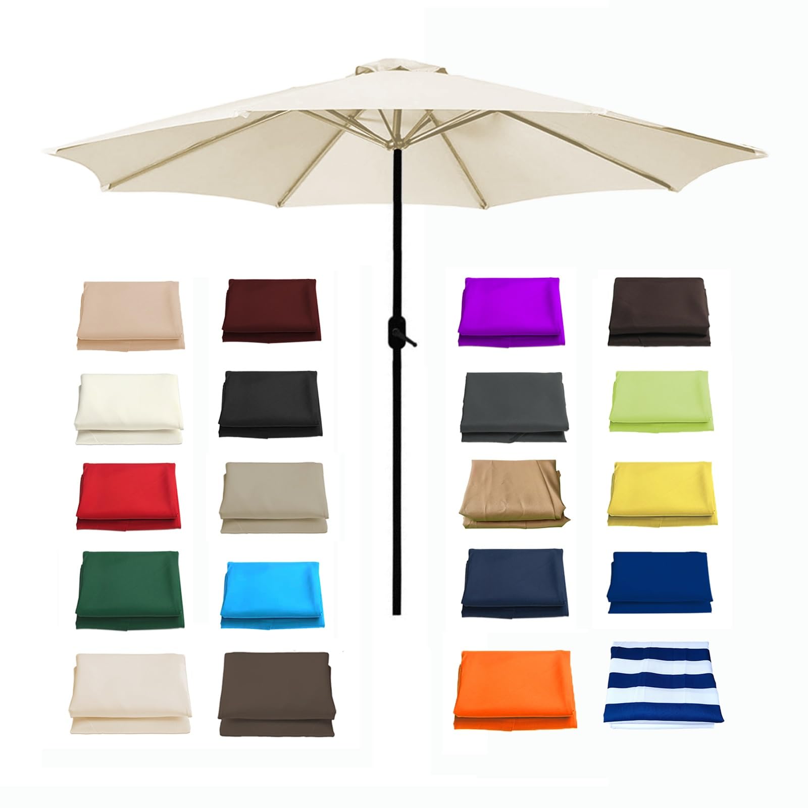6/8 Ribs Sun Umbrella Replacement Cloth 2/2.3/2.5/2.7/2.8/3.0/3.50m Garden Replacement Parasol Canopy UV 50+ Waterproof Folding For Garden Patio Yard Beach Pool Market Table(White,8 RIBS: 230CM/7.5FT)