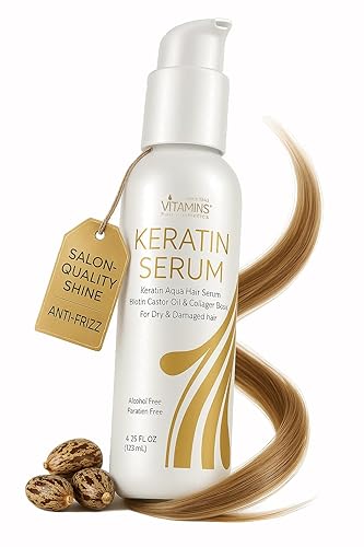 VITAMINS hair cosmetics Keratin Hair Serum Oil for Frizzy, Dry, Damaged Hair - Anti-Frizz Shine Gloss Treatment, Heat Protectant with Biotin, Castor