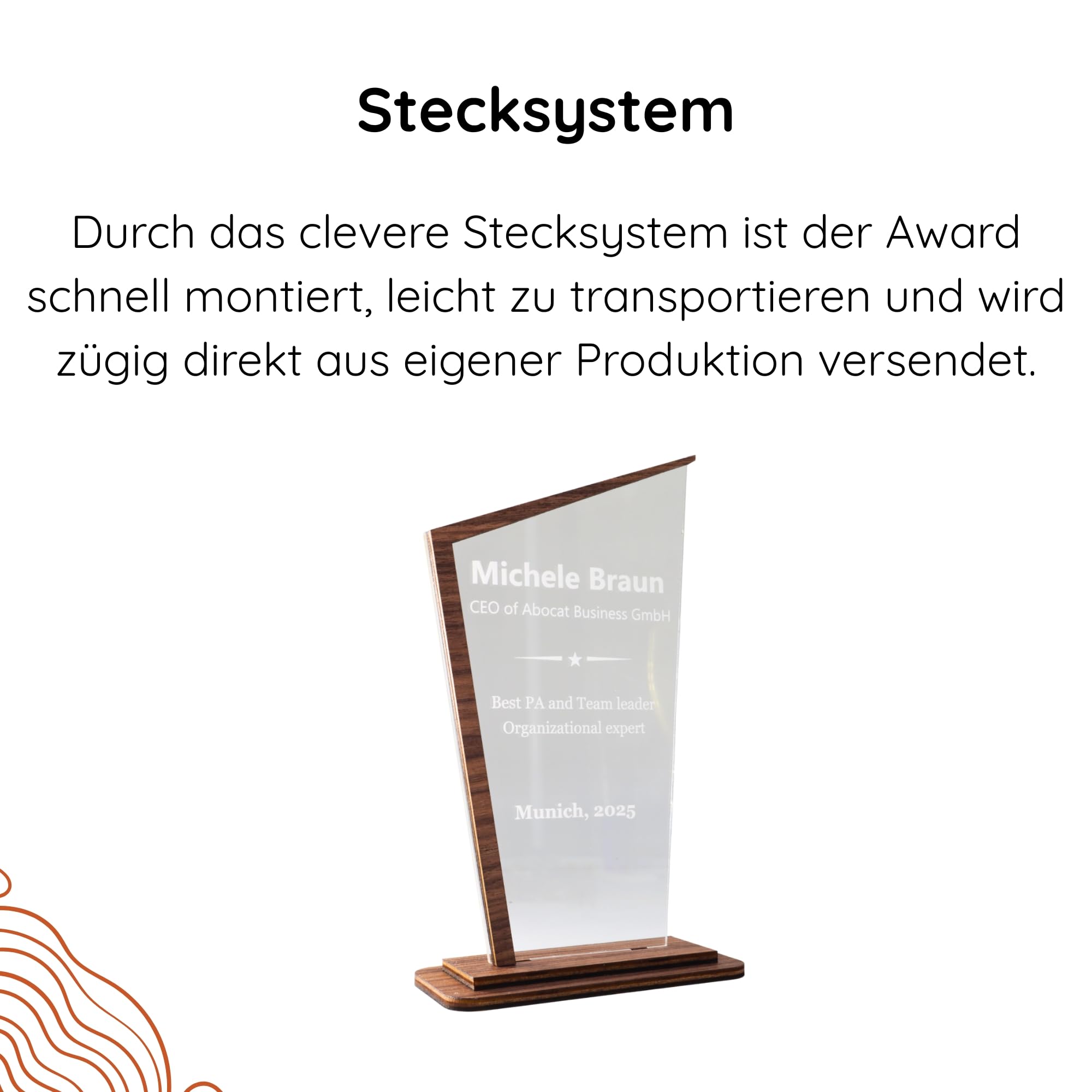 Pila Stone Award mit Gravur aus Acryl & Edelholz – personalisierte Trophäe mit Logo & Text für Sport, Schule, Firma & Events – Pokal als Auszeichnung, Geschenk, Jubiläum