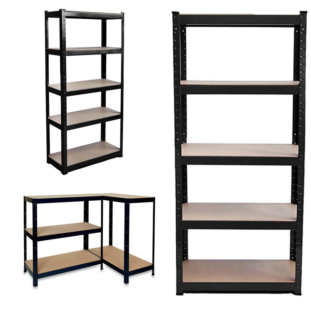 5 Tier Boltless Garage Shelving Units: 180x 90 x 40 cm, Heavy Duty Racking Storage Shelves, 175KG Per Layer, 875KG Capacity, For Shed, Warehouses, Kitchen, Office, Black, UK Store
