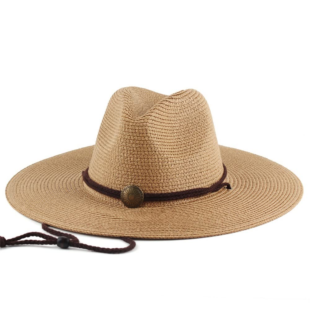 SLEDEZ Sombrero De Paja De Verano para Hombre Sombrero de Paja de ala Grande Informal for Hombres de Primavera y Verano, Sombrero for el Sol Transpirable a Prueba de Viento for Exteriores