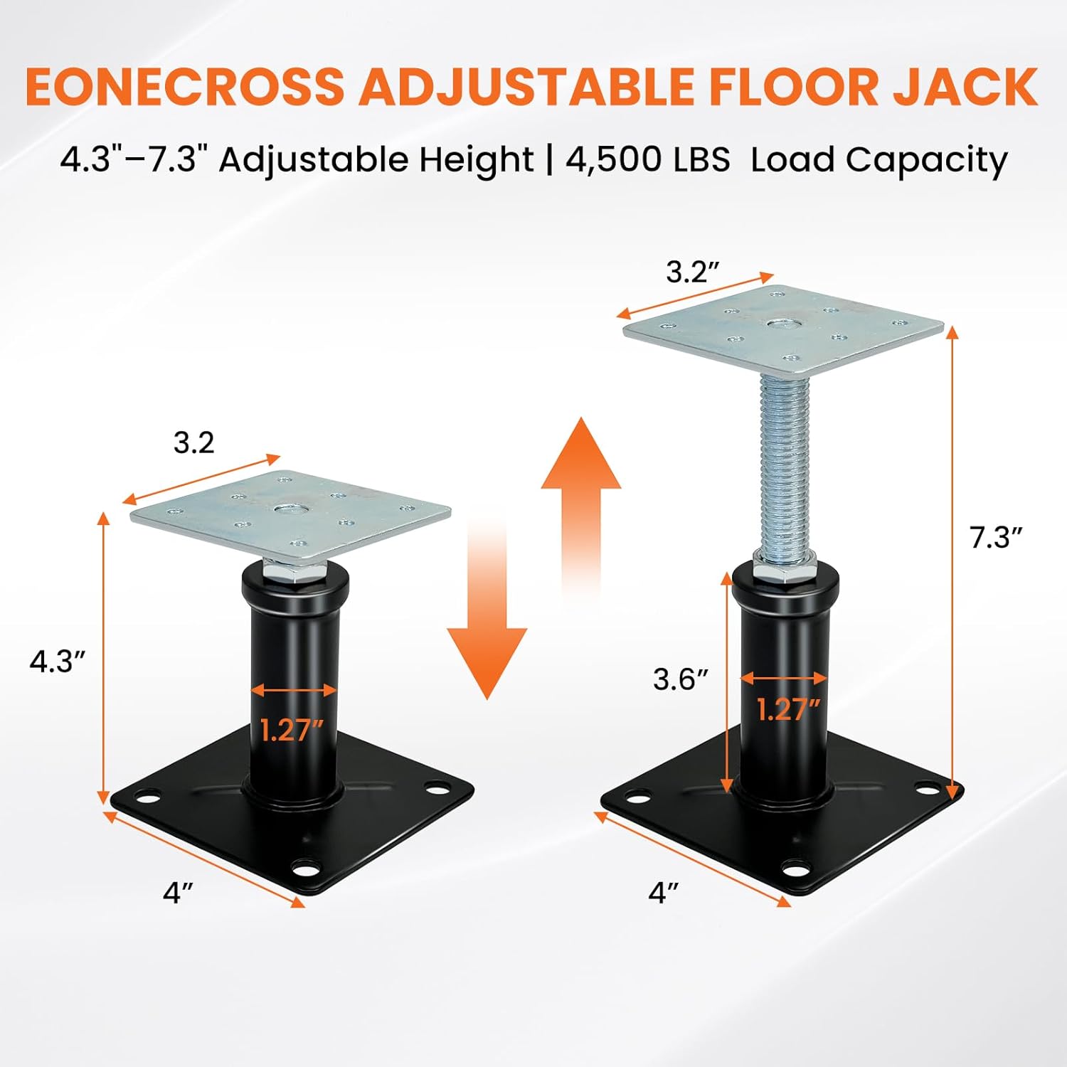 6 PCS House Floor Jacks for Lifting & Leveling, Adjustable Jack Posts (4"–7" Height), Supports Up to 4500 lbs, Temporary or Permanent Support for Basements, Crawl Spaces, Porches, Roof Beams