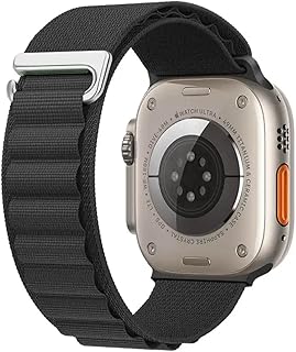 سوار فكرا لساعة ابل 49 ملم 45 44 42 للرجال والنساء ، بديل من النايلون بحلقة الباين اي ووتش الترا 2 سلسلة 9 8 7 6 5 4 3 1 اس (اسود)