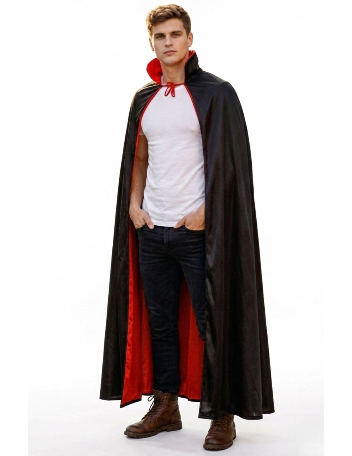 BookMyCostume Buy Black & Red Reversible Dracula Vampire Cape Cloak Halloween Party Costume Accessory For Men | Adults Grown-up Kids-image-4