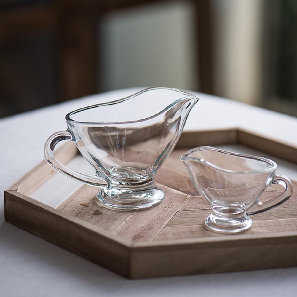 Cabilock Glass Gravy Boat Transparent Sauce Cup with Handle and Spout 5.90 X 3.54 X 2.83 in Seasoning Bowl for Gravy Jam Dressing Condiments Home Dining and Restaurant Serving