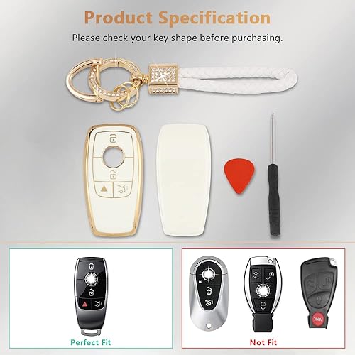 Miniatura 5 de PIFOOG Funda de llavero para Mercedes TPU blanco dorado brillante accesorios para Benz GLA GLE GLB GLS GLC CLA CLS C300 AMG A E S G Class Linda