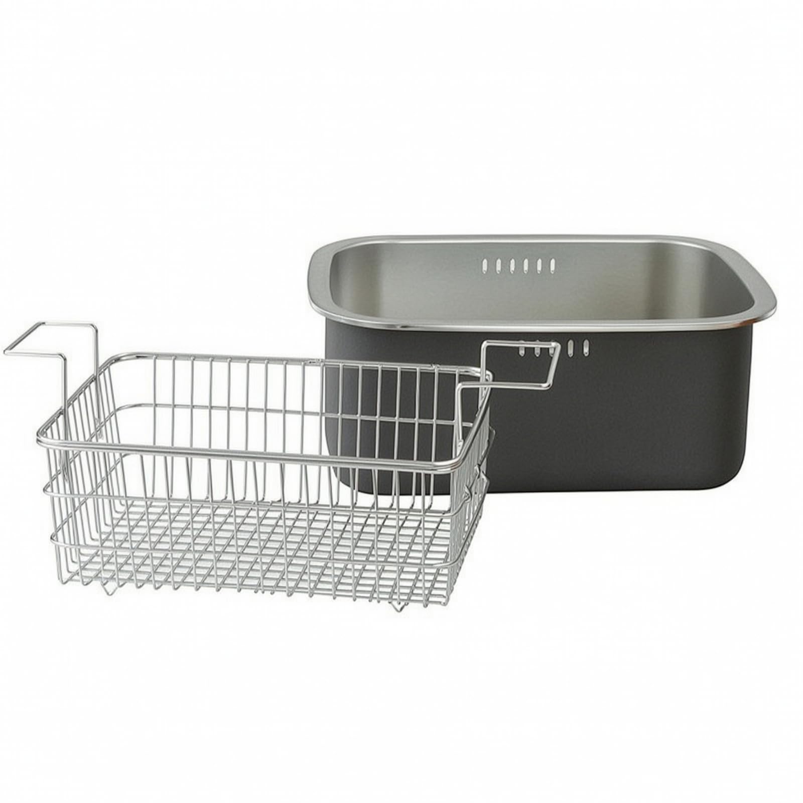 2 Stück Edelstahlbecken mit Siebkorb Rostfrei Edelstahlschüssel mit Sieb Stabil Waschschüssel für Wohnmobilfahrer, Garten, Array, 质感灰, 日式