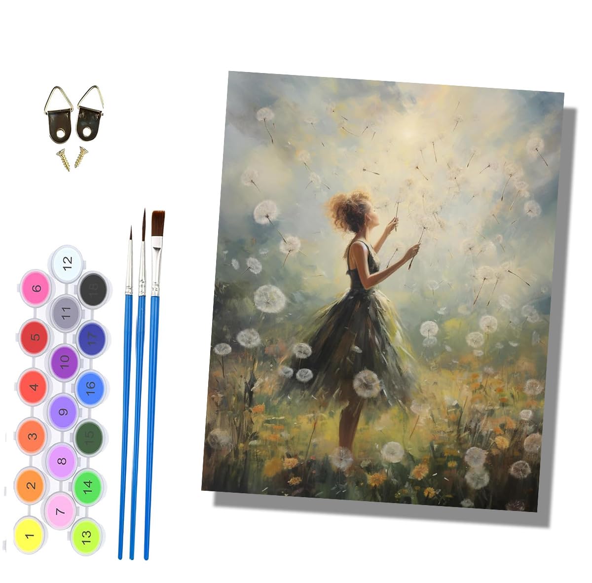 HONGPZH Paint by Numbers for Adults Painting by Numbers for Adults Canvas Kits Paint by Number Crafts Kits for Gift Home Decoration 16x20 inch Dandelion Girl