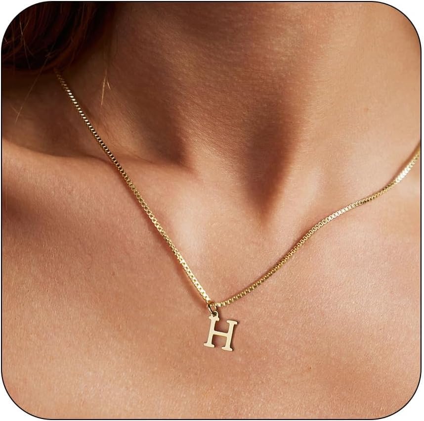 Gold Initial Necklaces for Women Girls, Dainty Gold Letter Necklace Tiny A-Z Pendant Choker Necklace Trendy Cute Personalized Monogram Name Necklace Gold Jewelry Necklace for Teen Girls Gift