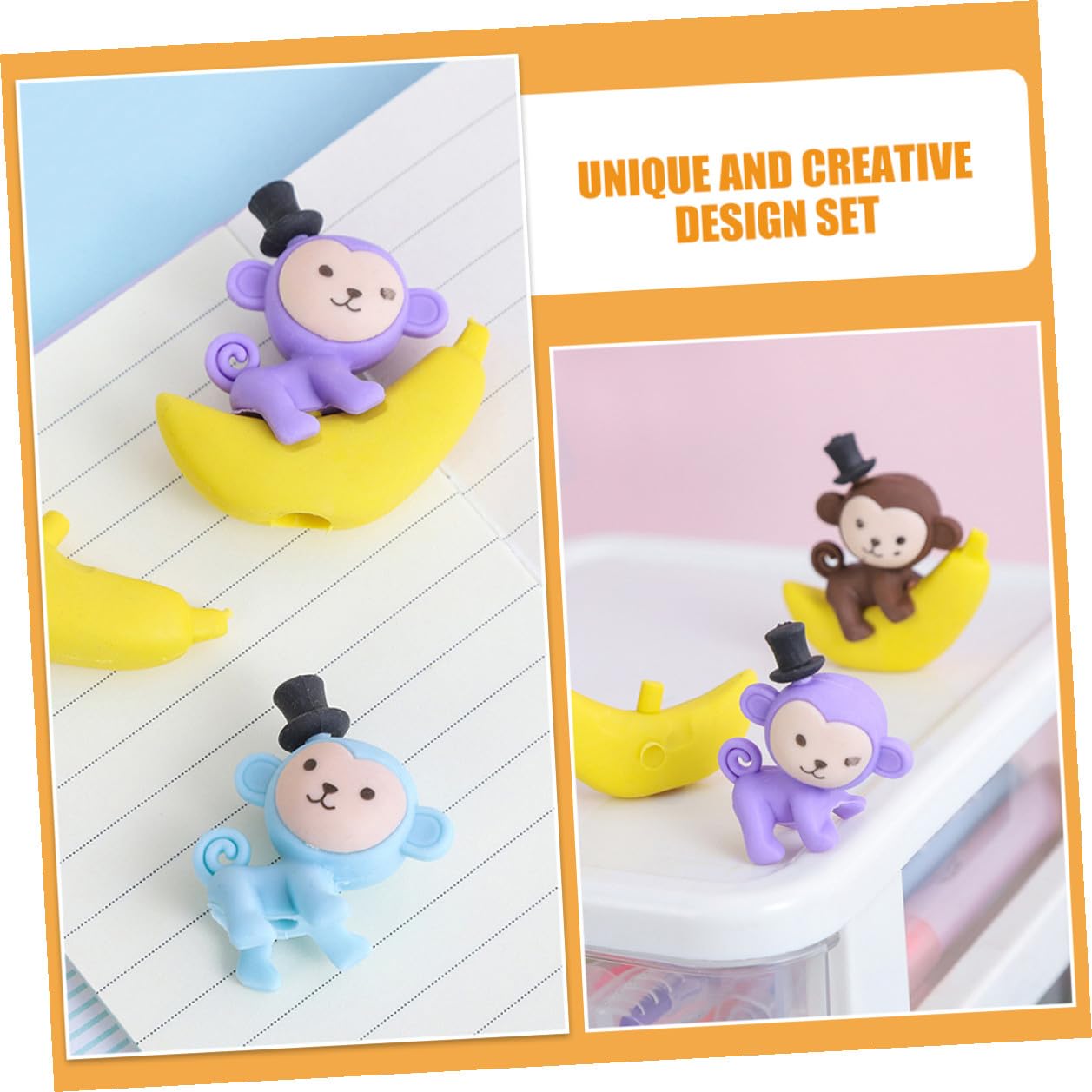MAGICLULU 48 pezzi Gomme da Cancellare Divertenti con Scimmia su Banana Gommini Regalo per Studenti Accessori Scuola Unici e Originali Gadget per Feste e Premi Scolastici