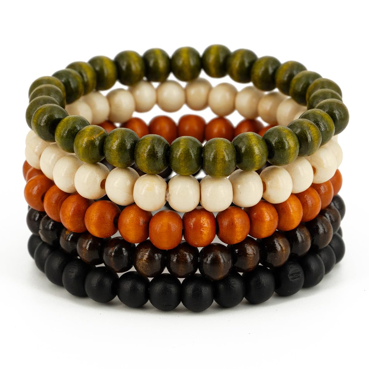 Set di 5 Braccialetti con Perline di Legno per Uomo e Donna - Stile Funky, Festa del papà, Festa della Mamma, Natale, Compleanni, Giorno del Ringraziamento. Perline per Braccialetti