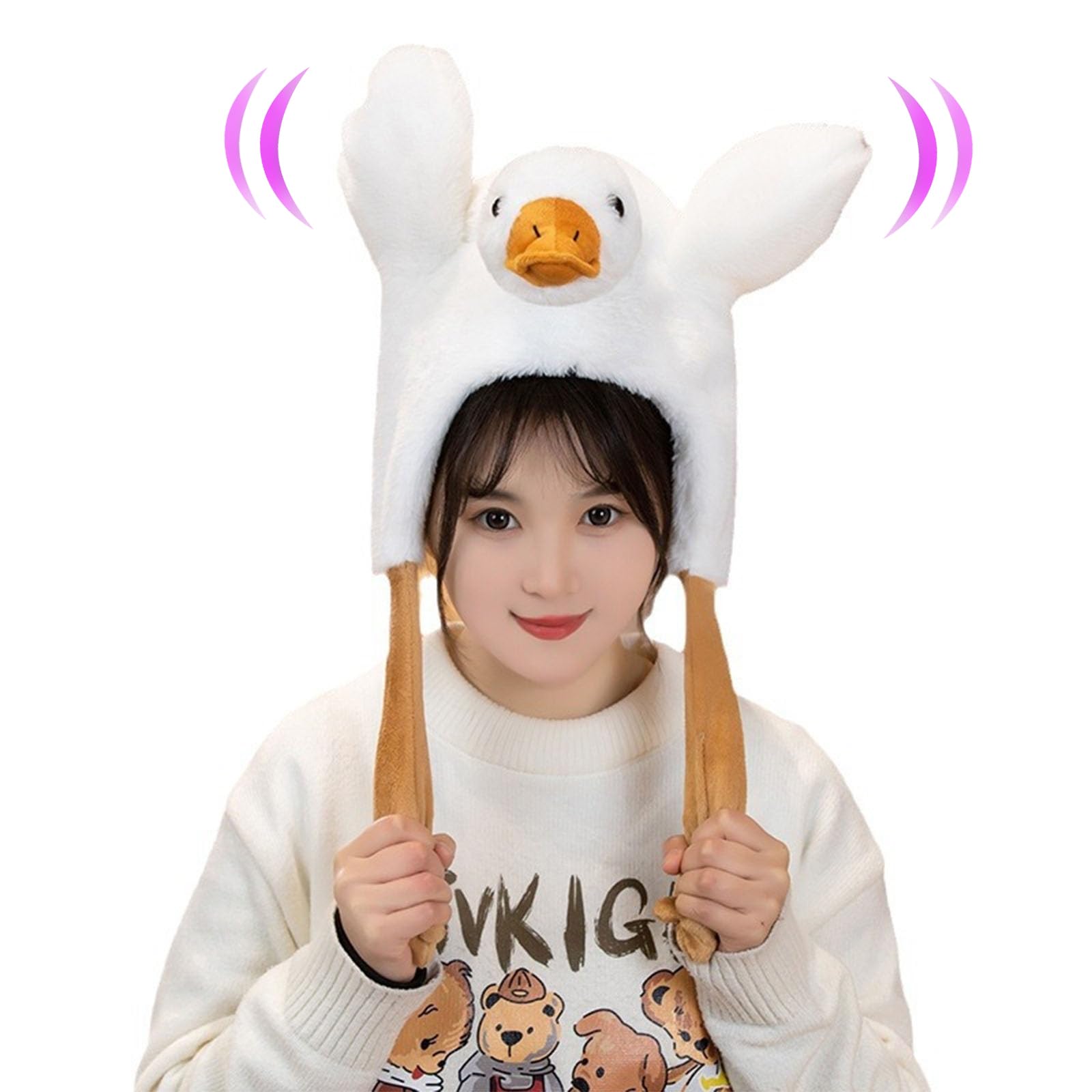 Lovely Big White Goose Plush Hat with Wiggling Wings Winter Hats for Kids Adults Funny Headgear Cosplay Party Hat Fun Novelty for Christmas New Year Parties Gifts for Girlfriend Kids Family