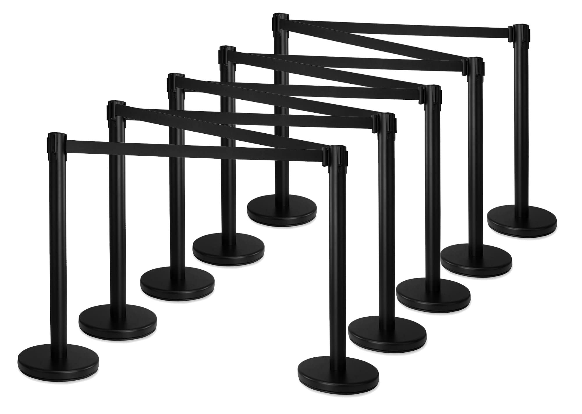 Stagecaptain PLS-200 BKB Absperrständer Personenleitsystem 5 Paar - 10 Stück Absperrpfosten - für Hotel, Ausstellung, Flughafen, Vip, roter Teppich - schwarzes Absperrband - Schwarz
