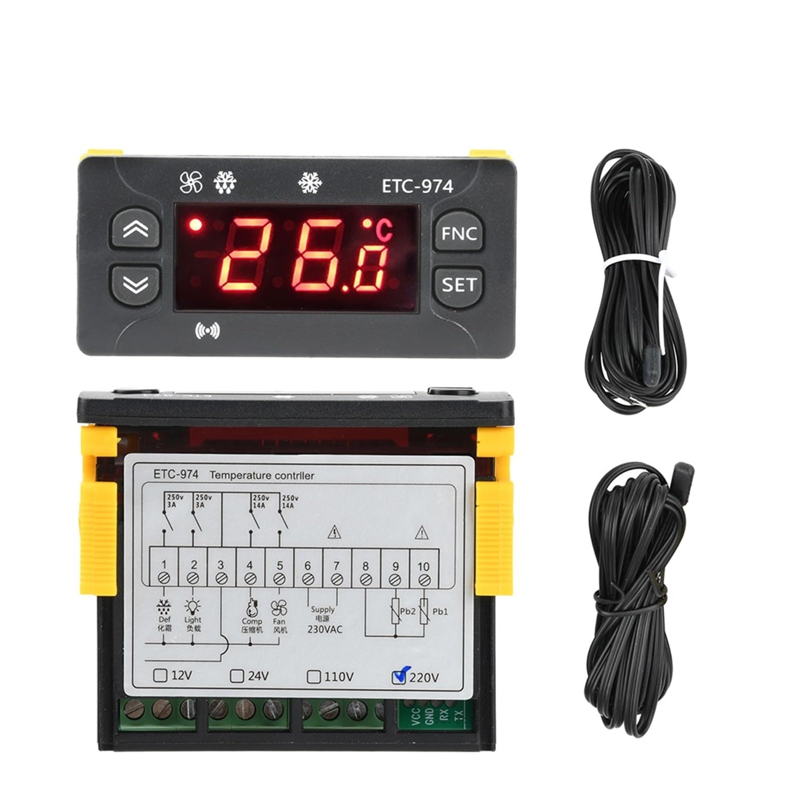 ETC-974 Digital Temperature Controller Refrigerator Defrosting Heating Control Thermoregulator with Probe Cable 220V Thermostat(AC220V)