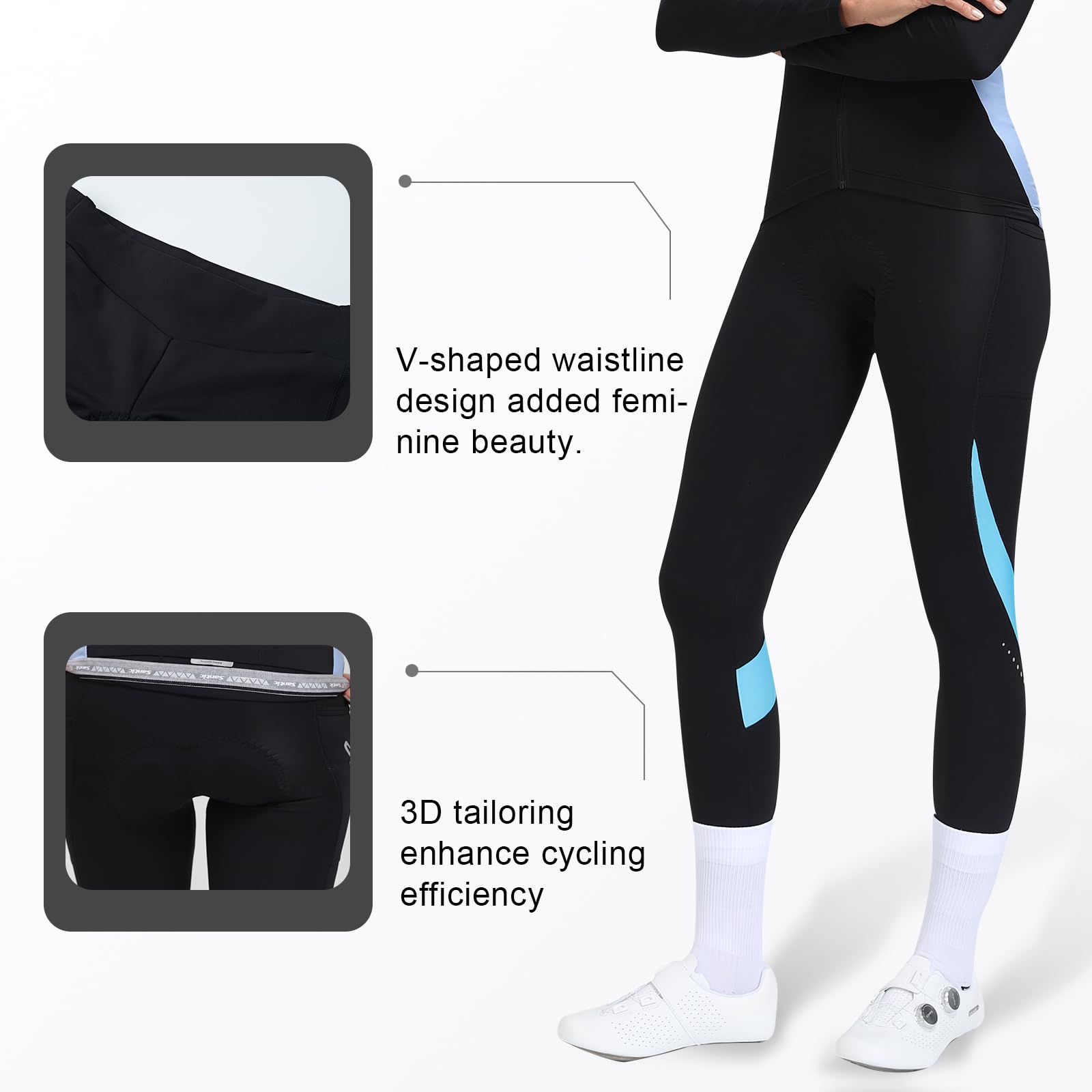 Santic Pantalon Cycliste Thermique d'hiver pour Femmes Pantalon Cycliste Pantalon Legging à Haute Densité Haute élasticité et Rembourrage en Mousse 4D Respirante