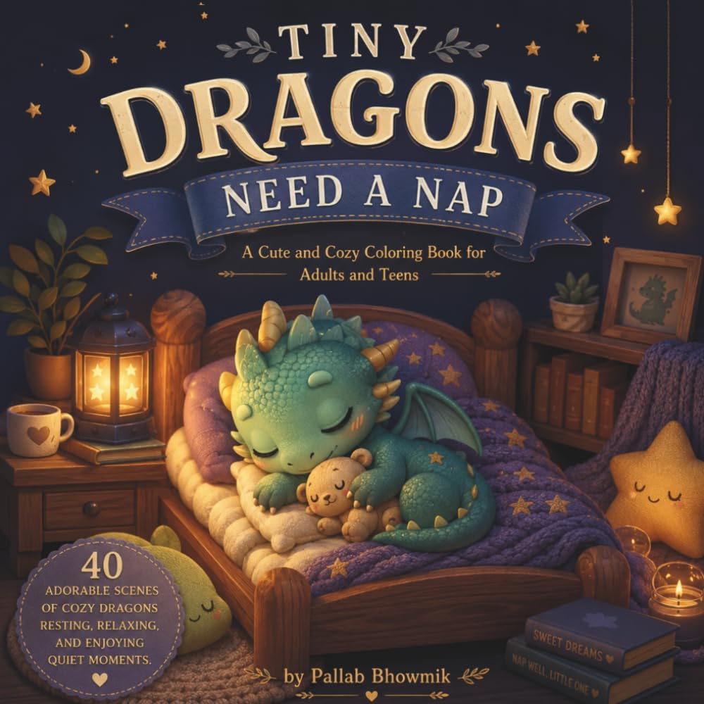 Tiny Dragons Need a Nap: Funny & Cozy Coloring Book for Adults and Teens