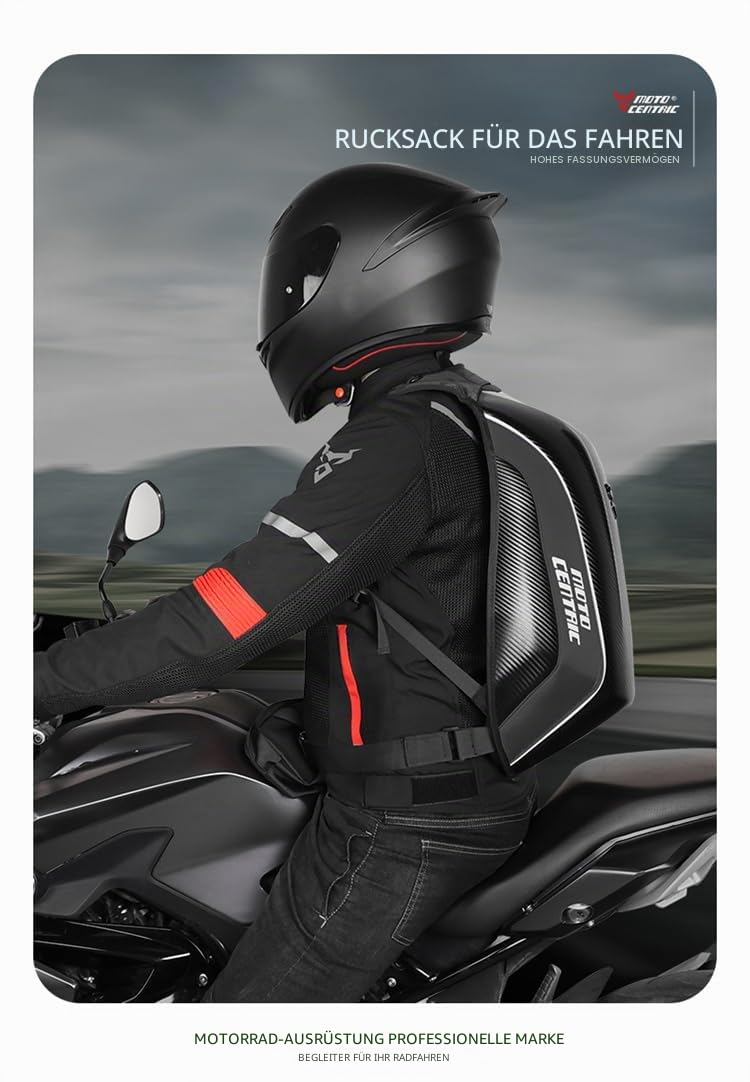 48L Motorrad-Rucksack, Helmtasche, wasserdicht, Kohlefaser, Moto-Rucksack, Hartschale, reflektierend, Motorradkoffer, Blau
