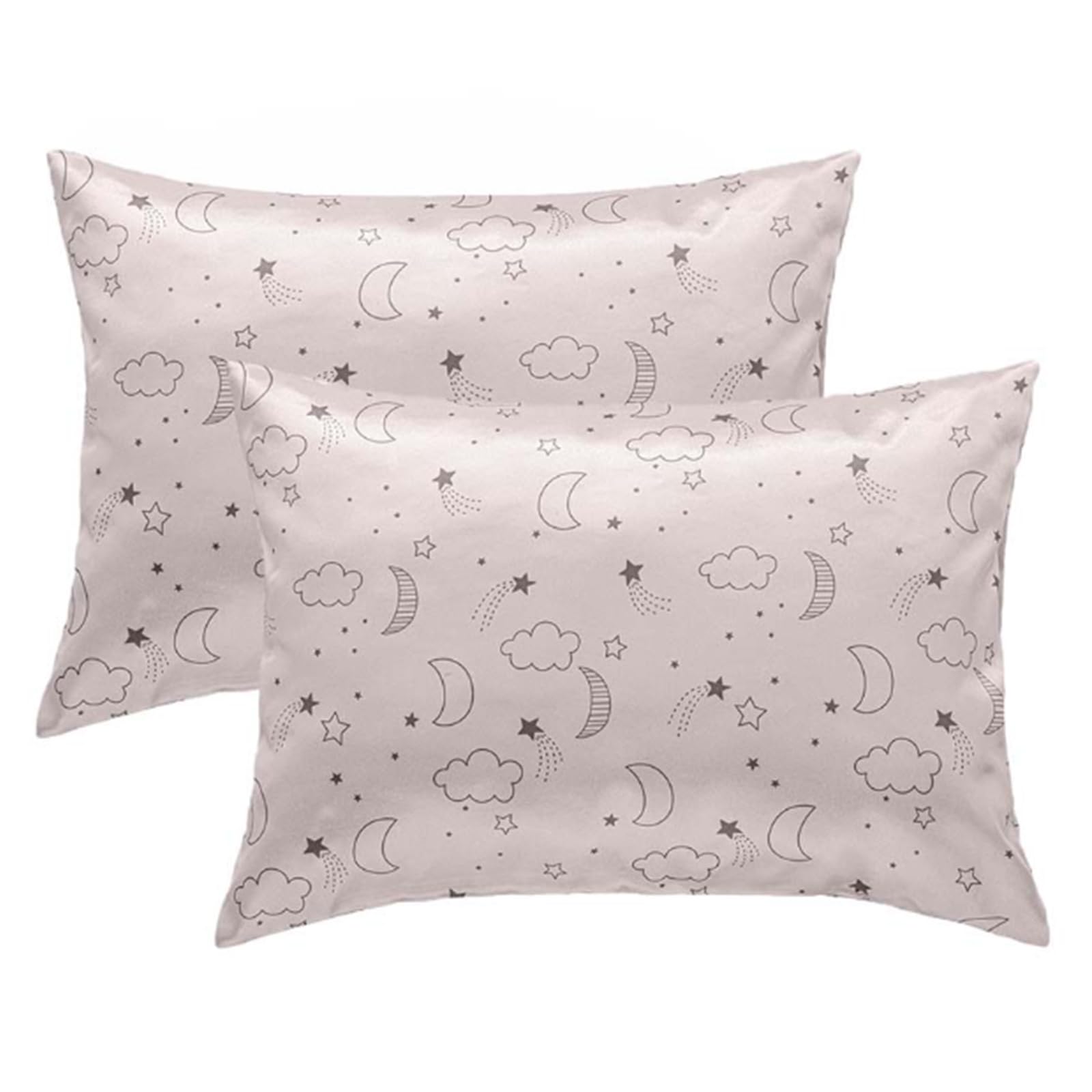Agvdg 2 Pack Toddler Pillow Cases Covers Satin Pillowcase Envelope Closure Cot Bed case Lightweight Breathable Soft for Baby Boys Girls Travel (Clouds Stars Moon Beige)(49x36cm)