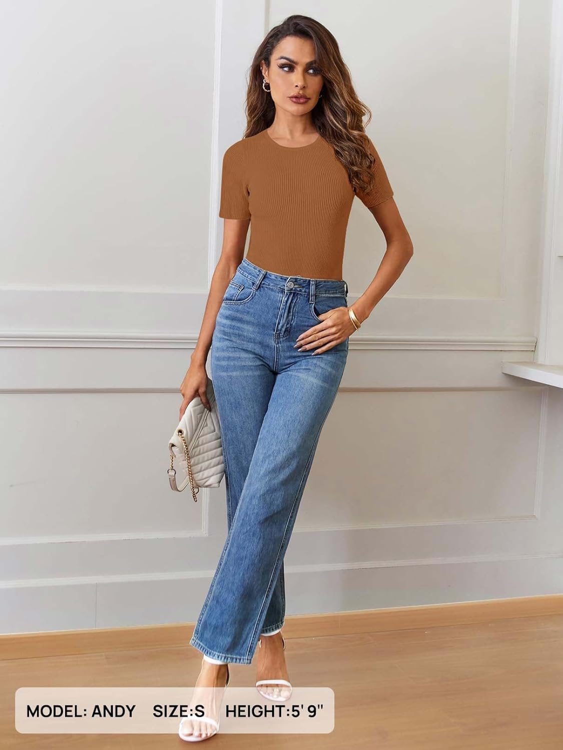 MEROKEETY Women's Short Sleeve Crewneck Bodysuits Summer Ribbed Knit Tops Slim Fit Body Suit - Image 8