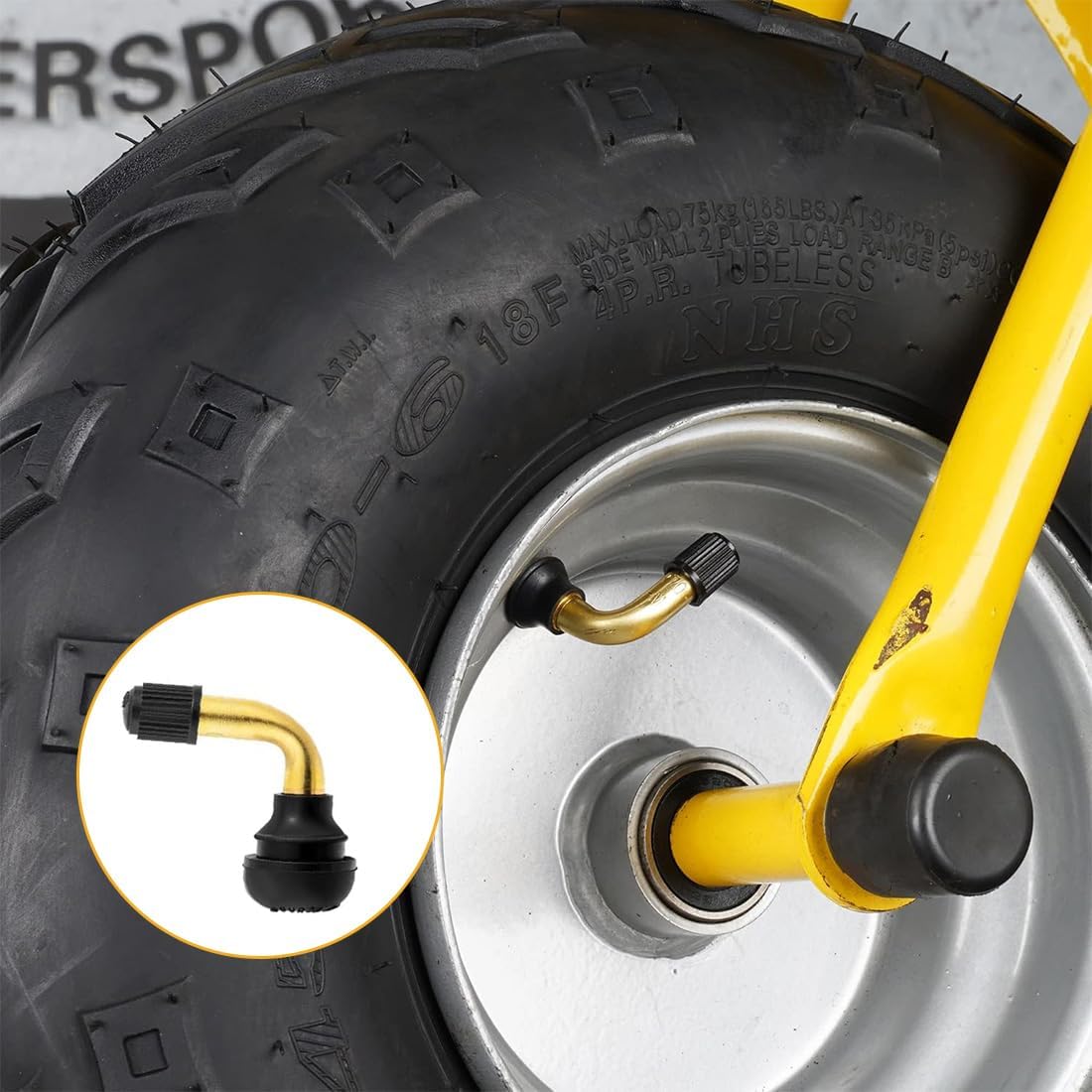 6 Valvole Tubeless In Ottone Da 90° - Adattatori Universali PVR70 Per Auto, Moto, Bici, Rimorchi - Angolo Rettangolare