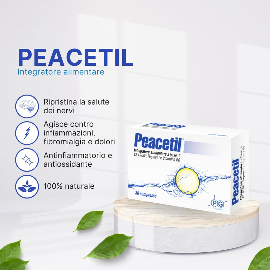 Integratore 100% naturale per nervi infiammati, neuropatie e fibromialgia | con L-Acetilcarnitina, Curcumina, Beta-Cariofillene e Vitamina B6 | 30 compresse| PG Pharma