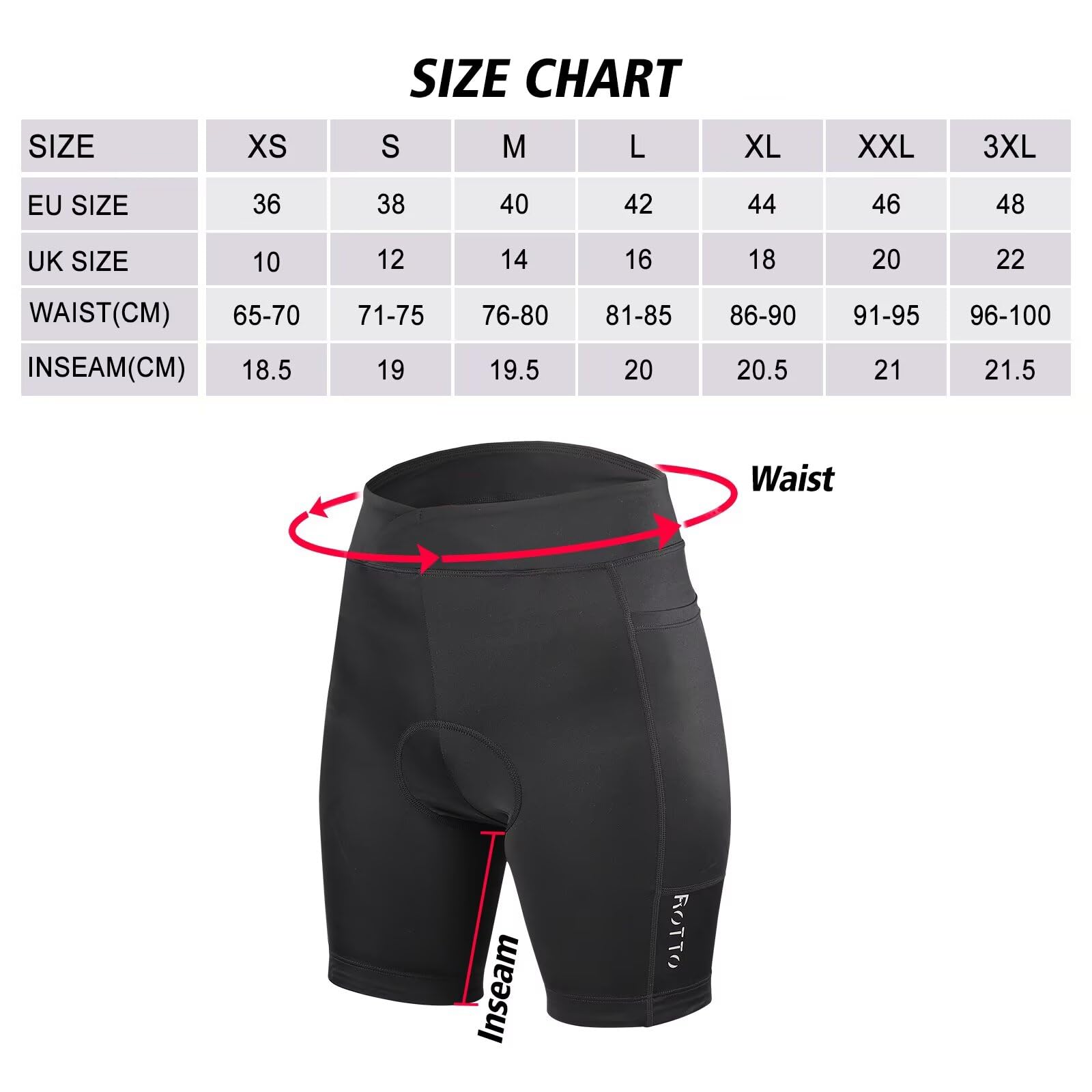 ROTTO Pantalones Cortos de Ciclismo para Mujer Acolchados con Relleno de Esponja y Gel con Bolsillos para Bicicleta Ciclismo de Carretera Montaña