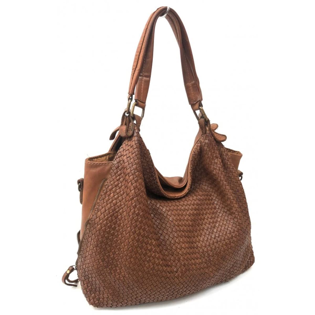 Mujer Bolso para llevar al hombro en Piel verdadera Trenzada Vintage Modelo DORSOD 43x32x14 Made in Italy