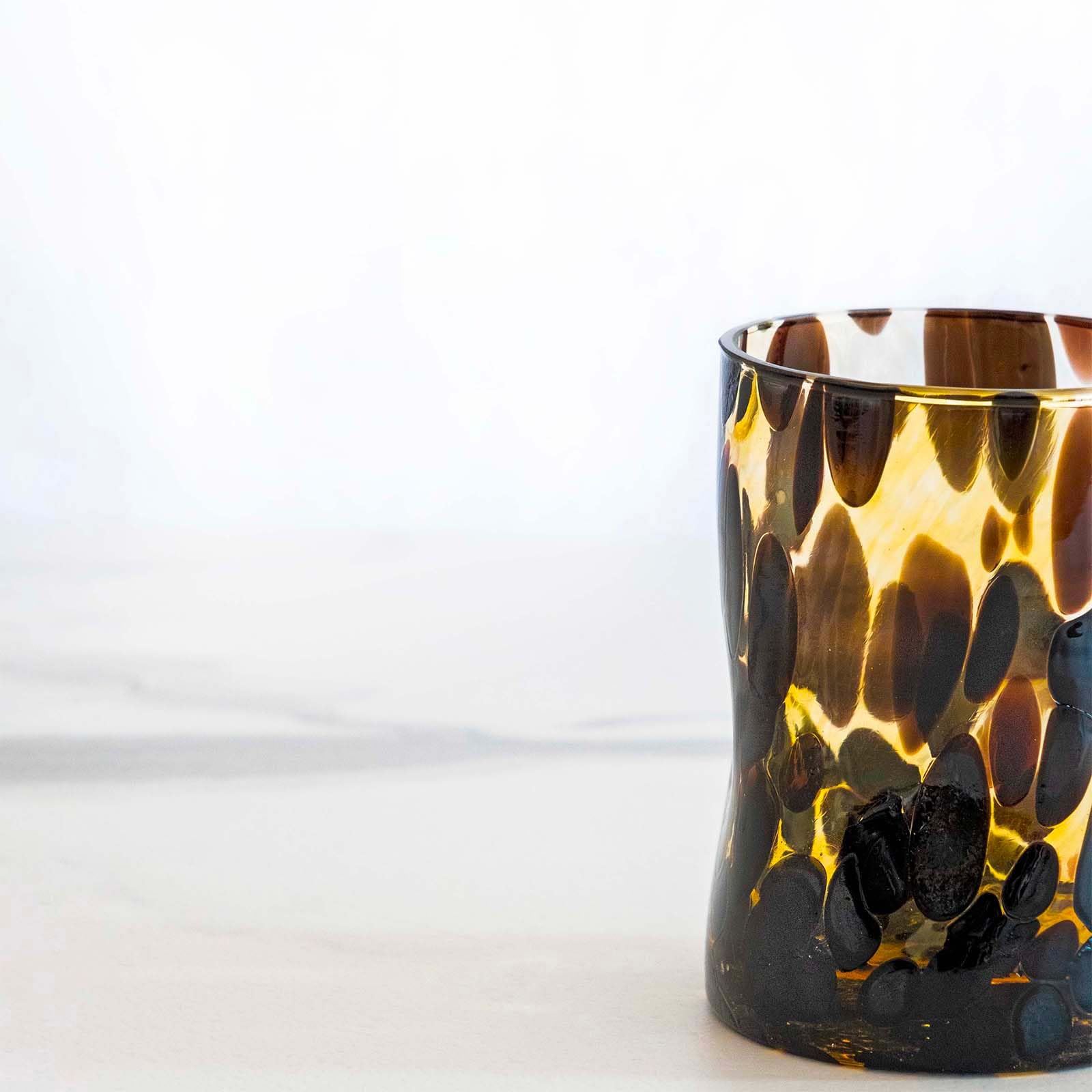 MurArt Set 6 Bicchieri Vetro di Murano Animalier Calici da Acqua B1 Artigianali Fatto a Mano Design Maculato Ispirato al Leopardo Vetro Soffiato Trasparente Tavola Elegante Made in Italy