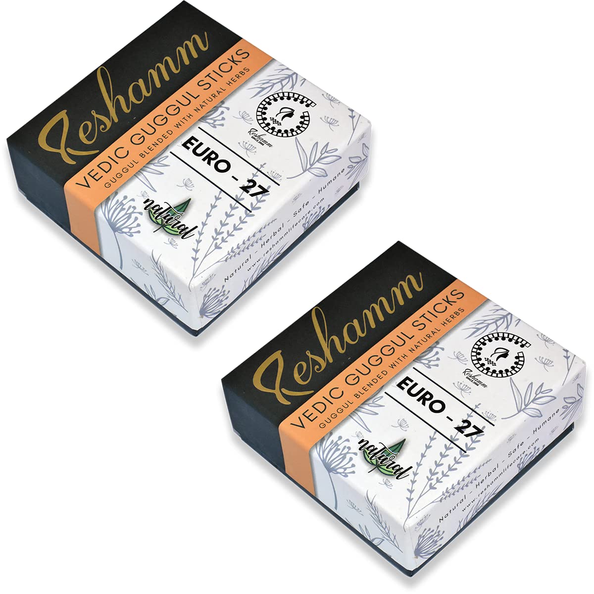 Reshamm(Regd.) Vedic Guggul Sticks (Euro 27) made of Guggul & 26 Natural Herbs Powder. (Lab certified No Chemical No Artificial Fragrance and No Baans/Bamboo stick). A smoke therapy product for health and peaceful life style. festival gifts, Aroma Therapy, Positive vibes. Beautiful packaging. 30 sticks Pack. pack of 2