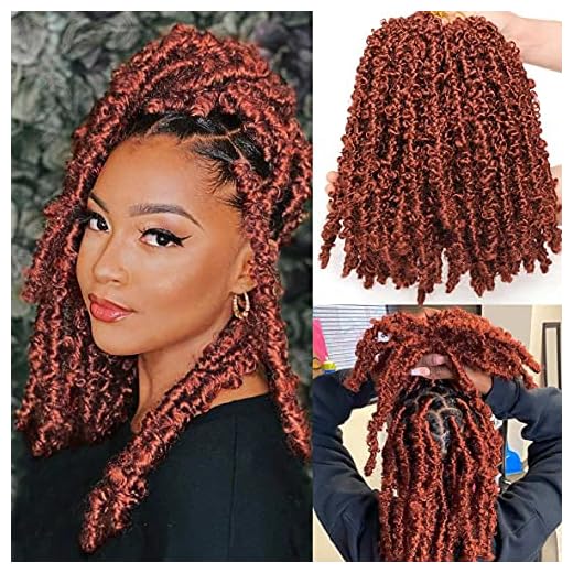 Beverlee 6 Packs Copper Red Bob Distressed Butterfly Locs Crochet Hair Pre-looped Messy Butterfly Twist Locs Hair 12 Inch Short Knotless Butterfly Braids Locs Hair for Women 350#……