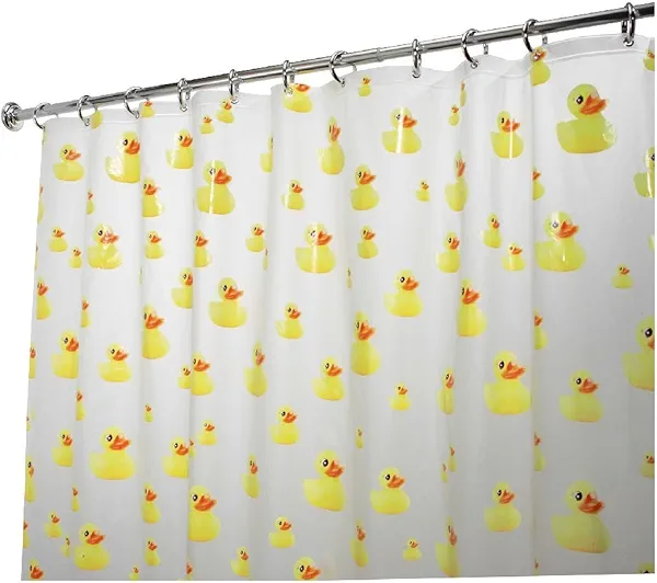 iDesign PEVA Plastic Ducks Shower Curtain, PVC-Free Waterproof Liner for Kids', Guest, College Dorm, Master Bathroom, Polyethylene_vinyl_acetate, 72" x 72", Yellow and Orange