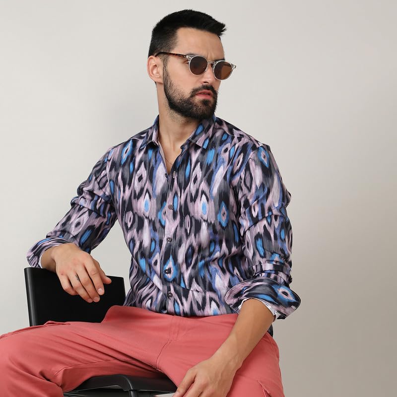 Image of CAHOOT Men's Twisted Crease Shirt for Casual Wear | Spread Collar | Long Sleeve | Button Closure | Shirt Crafted with Comfort Fit for Everyday Wear