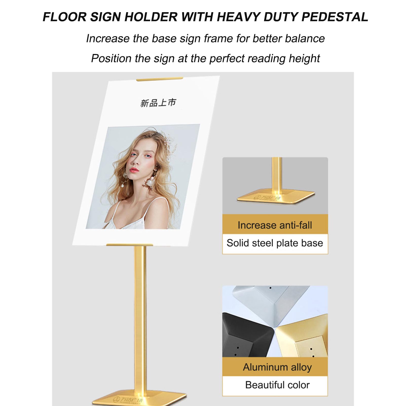Soporte para Carteles de Suelo, Soporte para Carteles, Soporte para Carteles de Suelo Resistente, Soporte para Carteles con Pedestal Ajustable, Soporte de exhibición con rotación de 355 °