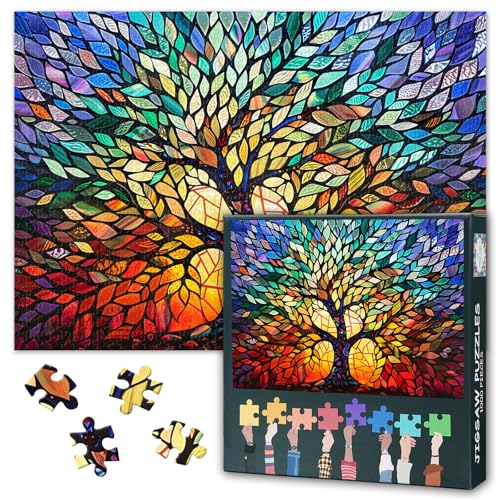 Puzzle de 1000 piezas para adultos del Árbol de la Vida con arte abstracto colorido de 70x50 cm