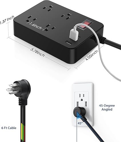 Miniatura 7 de Regleta de alimentación para exteriores resistente a la intemperie con USB C, protector de sobretensiones impermeable con 4 tomacorrientes, toma de