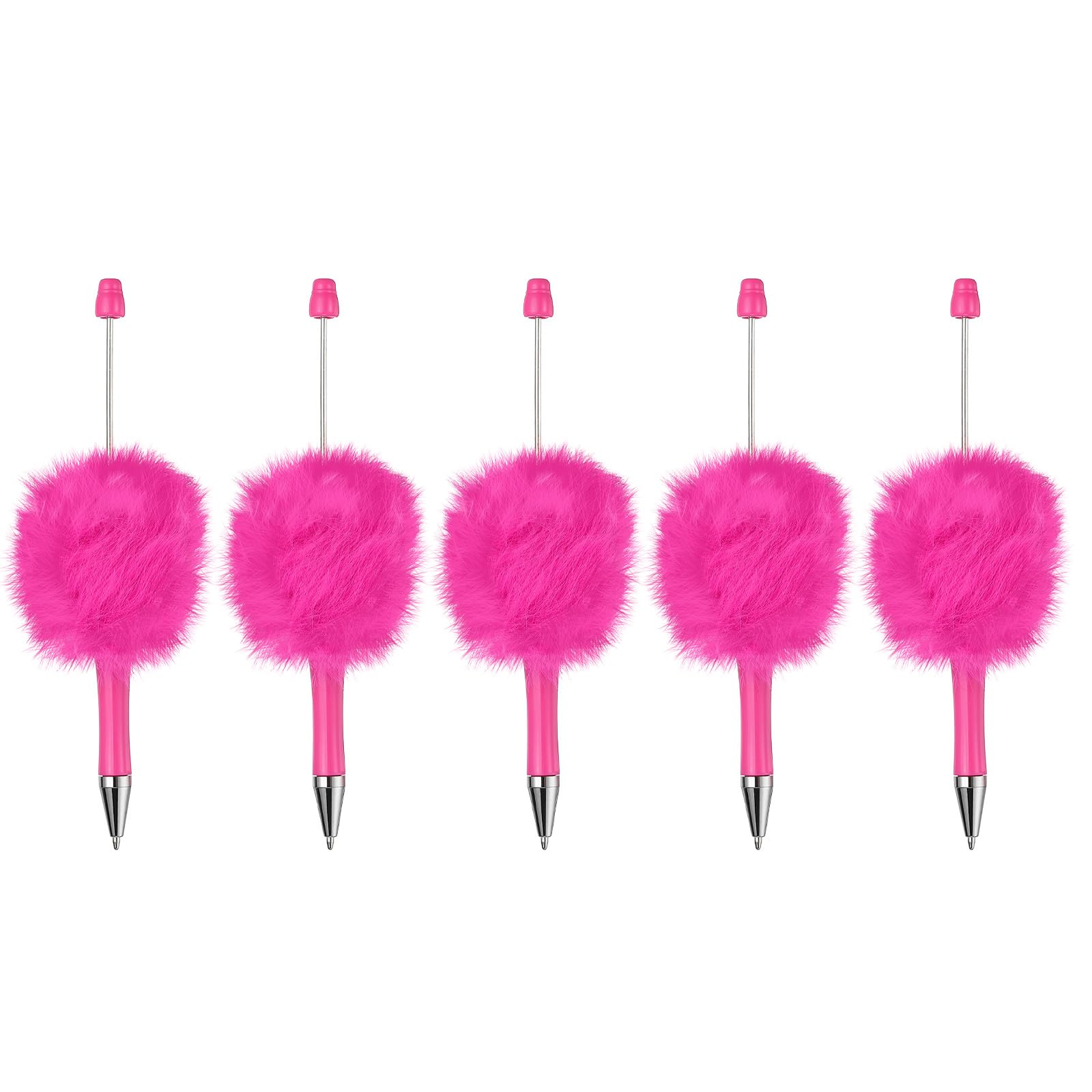 PATIKIL 5Pcs Fluffy Beadable Pens, Plush Fuzzy Plastic Bead Pen Bead Ballpoint for DIY Gift Writing Office Supplies Pink