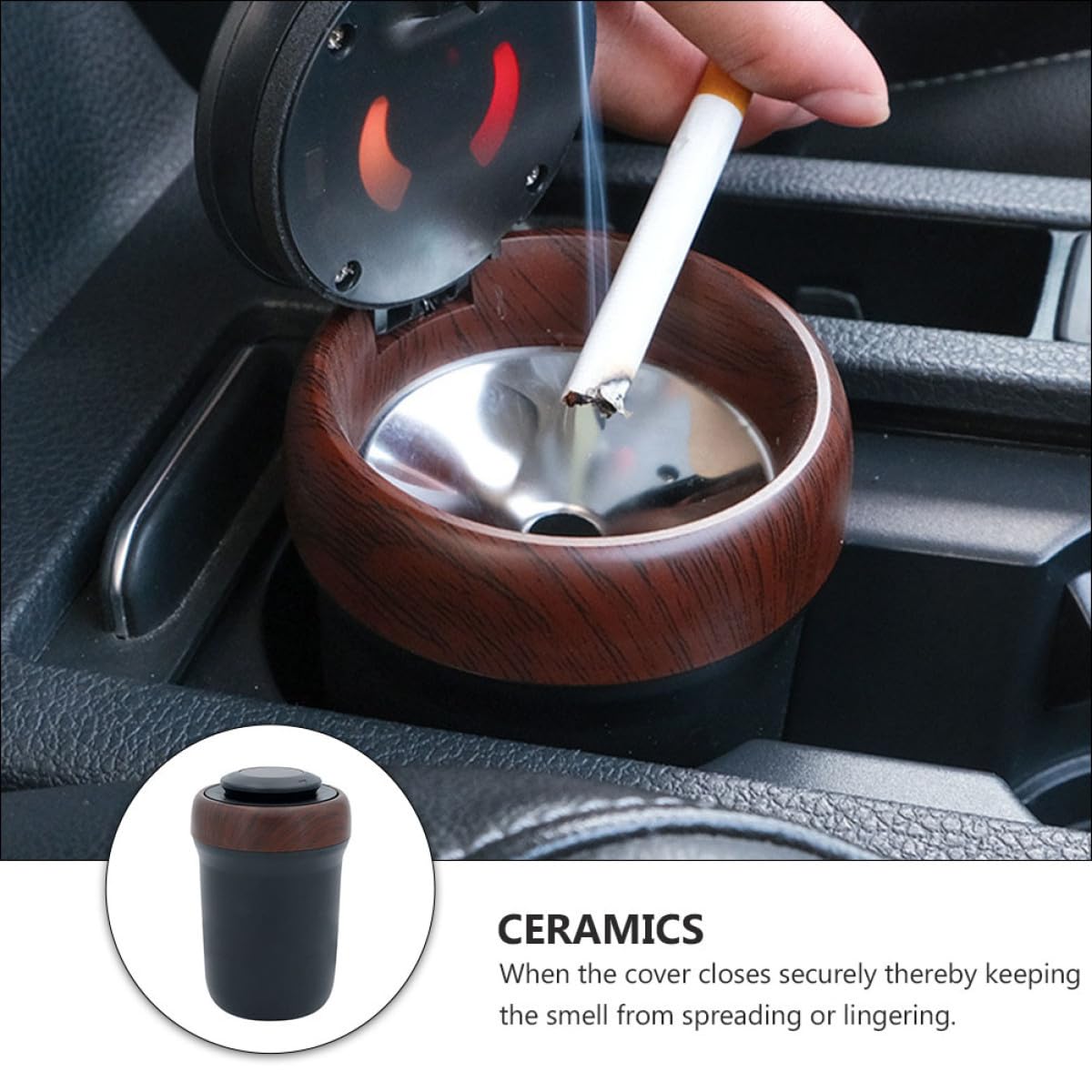 Toyvian Cendrier de Voiture Détachable avec Couvercle, Lumineux et Automatique en Abs et Acier Inoxydable, pour Bureau et Automobile