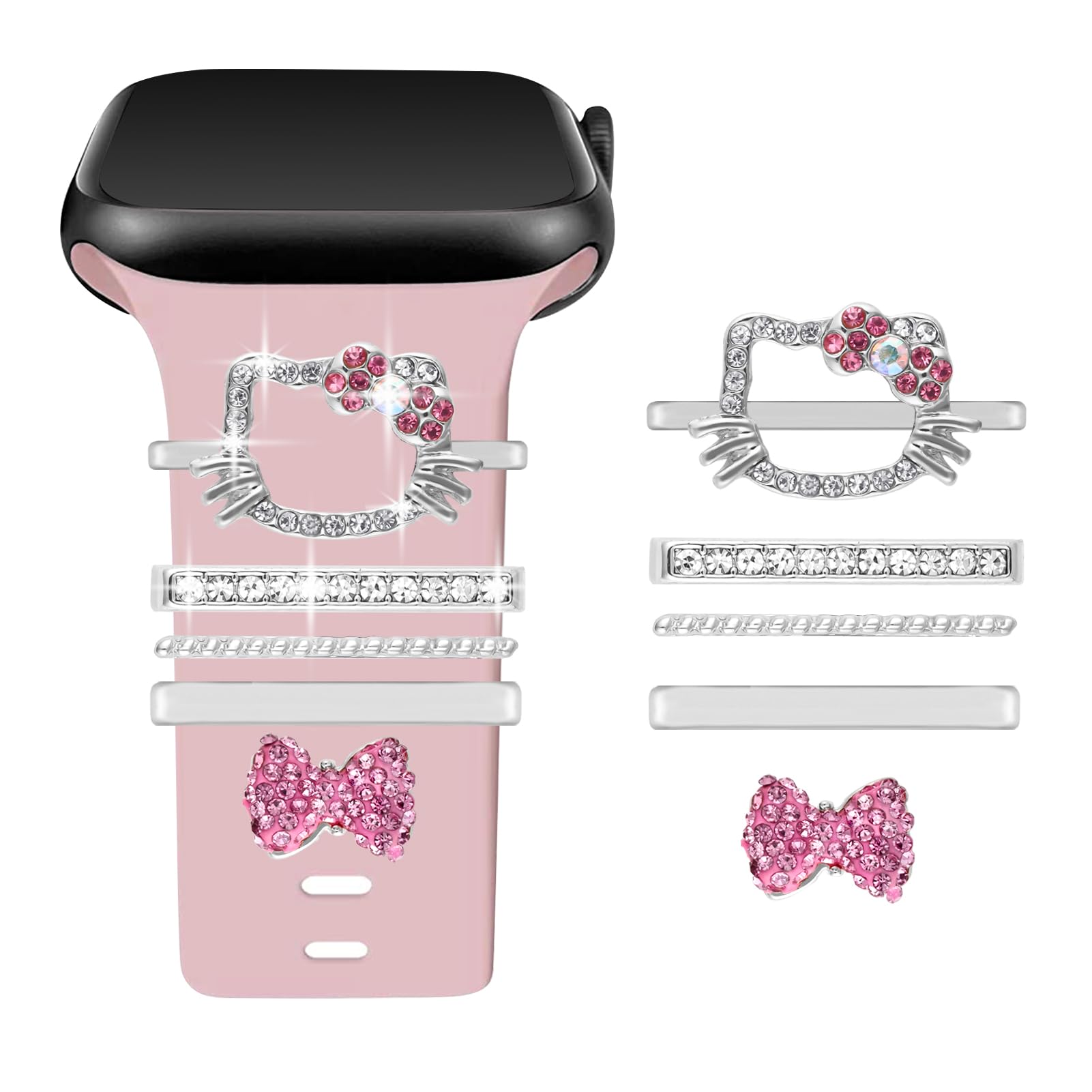 Uhr Armband Charme, mit dekorativem Ring und Schnalle, kompatibel mit Apple Watch 40mm 41mm 44mm 45mm Metall Diamant Armband Schiebezubehör, passend für iWatch Serie 8 7 6 5 4 3 2 1