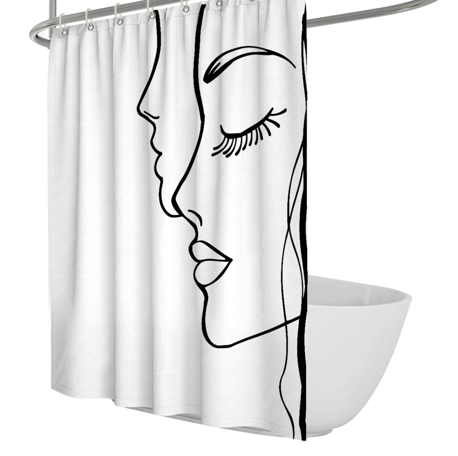 Amazon｜黒と白のシャワーカーテンミニマリストのフェイスライン美しい