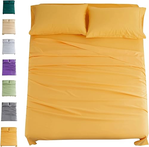Miniatura 8 de HENGWEITEXT Juego de sábanas de microfibra cepillada de 3 piezas, sábana bajera de bolsillo profundo de 17 pulgadas + sábana encimera + una funda de